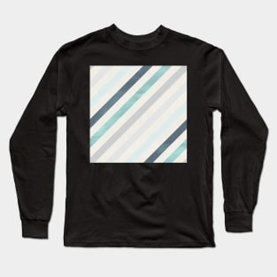 Diagonal Stripes in Blue and Silver Long Sleeve T-Shirt